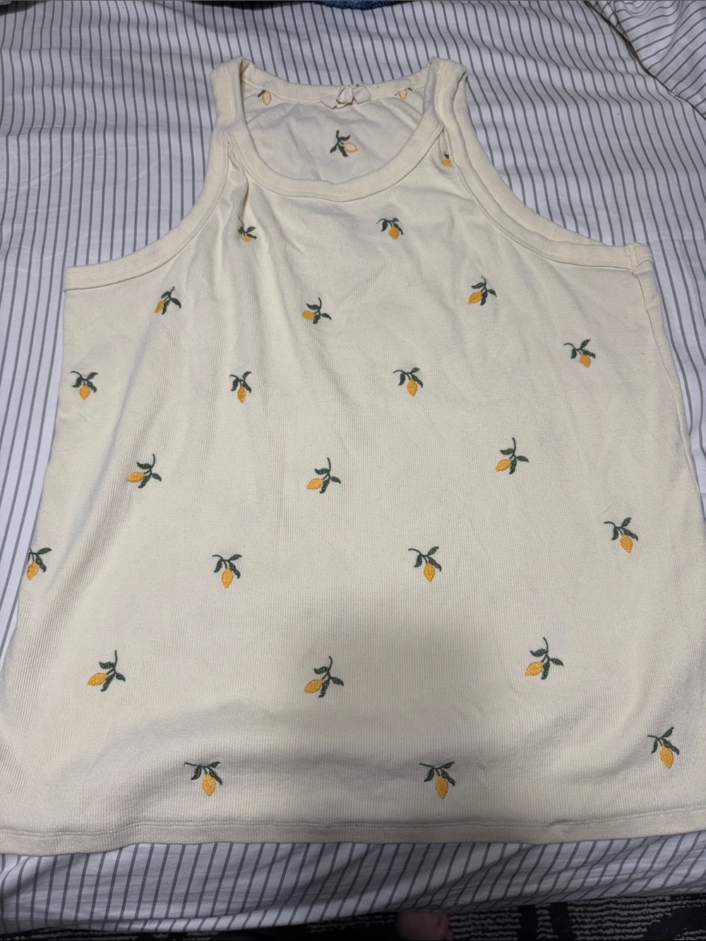 Lucky Brand Cream Tank with Yellow Lemon Embroidery